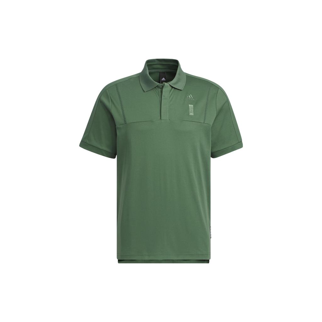 Adidas Wuji Premium Polo Shirt With Solid Color Logo, Casual Sports Short Sleeve Men Tops Oxidized-Green IA8109