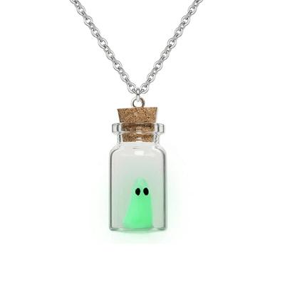 Creative Glowing Ghost Bottle Pendant Necklace Glow In The Dark Halloween Jewelry Gifts