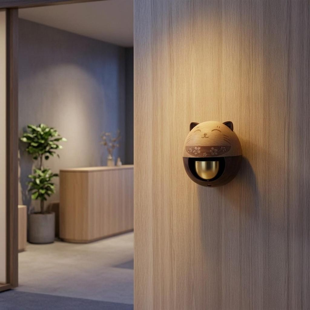 Door-Opening Reminder Solid Wood Wooden Door Bell with Brass Component