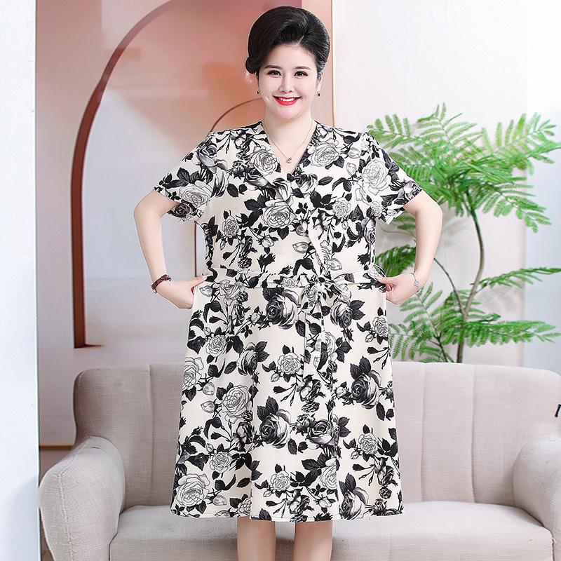 Mutter Sommerkleid neu mittelalterliche Frauen große Größe langer Rock High-End atmosphärisch dicke MM kurzärmelig großer Schwingrock