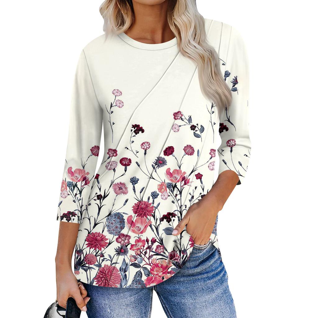 Dámská móda Ležérní topy s 3/4 rukávem Plisované módní oblečení Tričko Topy