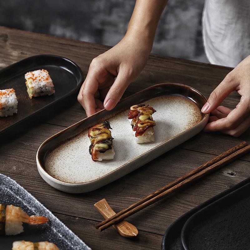 

Тарелки для суши в японском стиле, керамическая посуда в форме прямоугольной железной тарелки, овощные тарелки, креативные тарелки для дома,