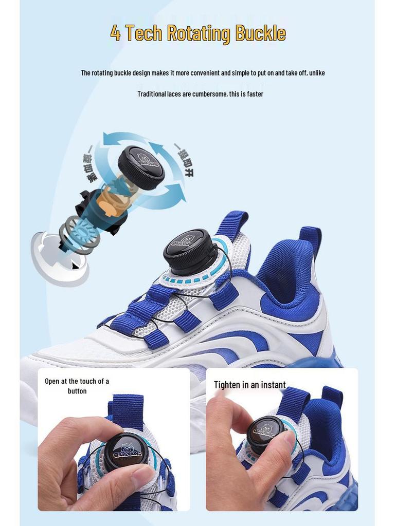 2025 Kids' Sneakers: White Non-Slip Breathable Shoes with Rotating Buckle for Boys and Girls
