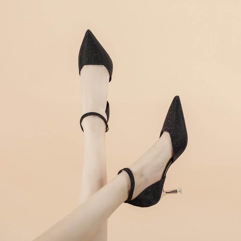 2024 New High-heeled Shoes Can Be Worn Daily with Pointed-toe Single Shoes Women's Medium-heeled One-line Bridesmaid Shoes
