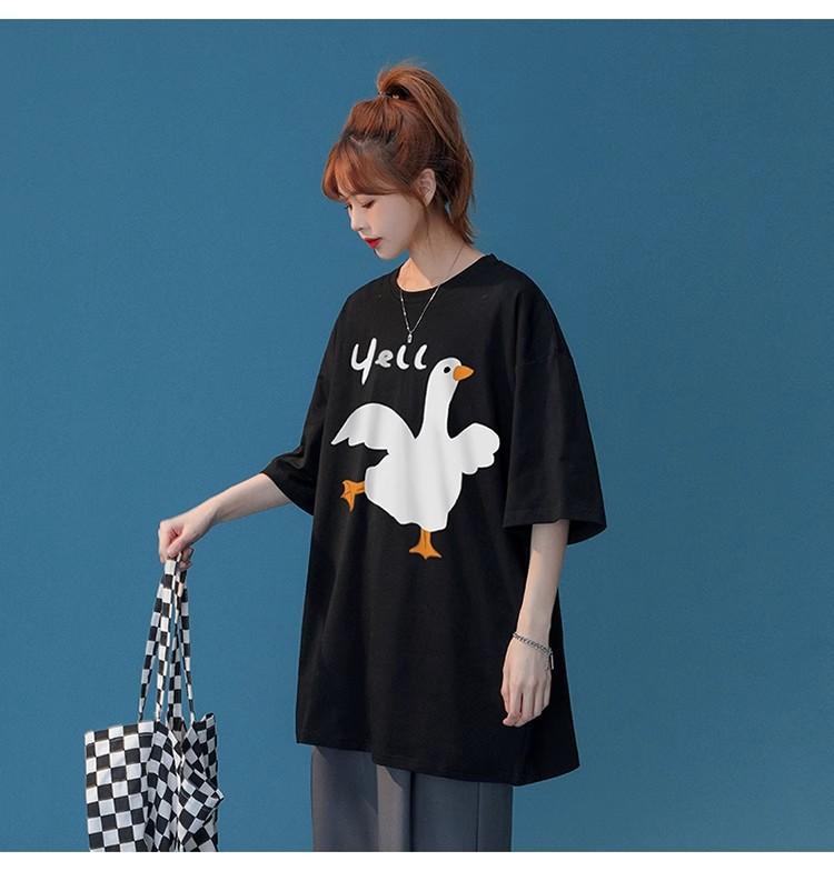 

Large size fat mm American cartoon t-shirt women s short-sleeved summer design sense loose heavy cotton half-sleeved ins tide M чёрный