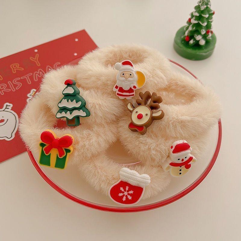 6pcs Cute Christmas Hair Ties - Plush Elk & Snowflake Design, Soft Hair Bands for Women, Festive Holiday Hair Accessories
