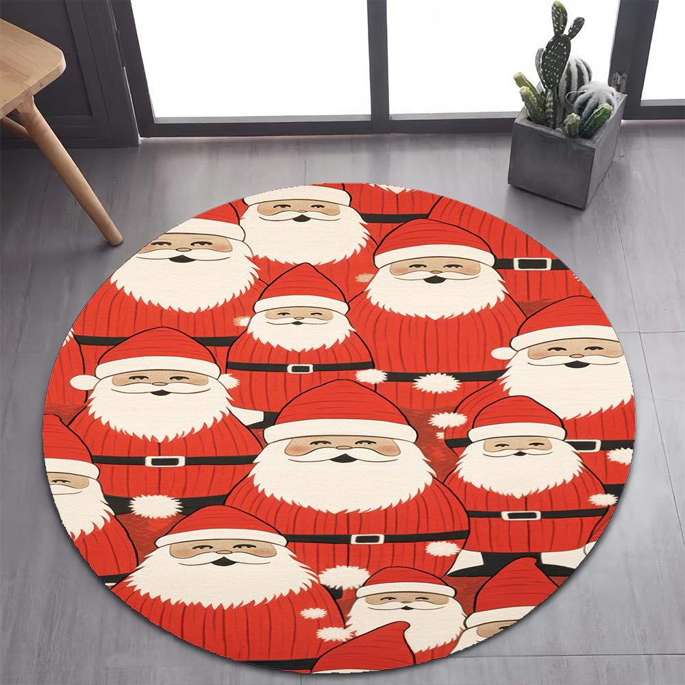 Niedlicher Weihnachtsmann Frohe Weihnachten Baum Cartoon Festival Geschenk Runder Teppich für Schlafzimmer Wohnzimmer Dekoration, Dekor Bodenmatte