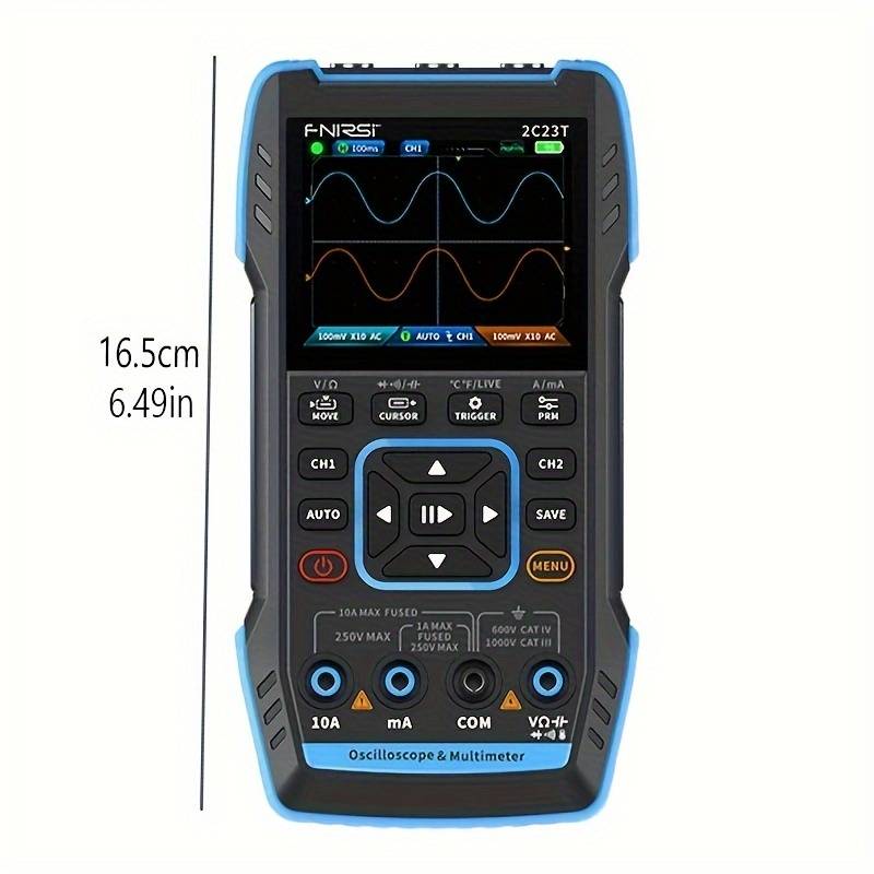 2C23T Handheld Digital Oscilloscope Multimeter + Function Signal Generator 2023 Latest 3in1 Dual Channel 10MHZ*2 50MS/s