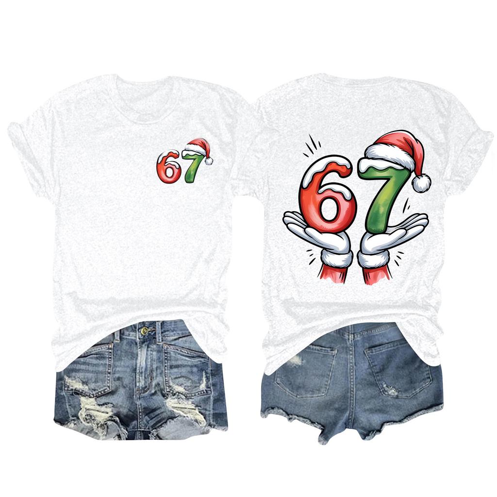 Camiseta de manga corta con cuello redondo y estampado de moda para mujer