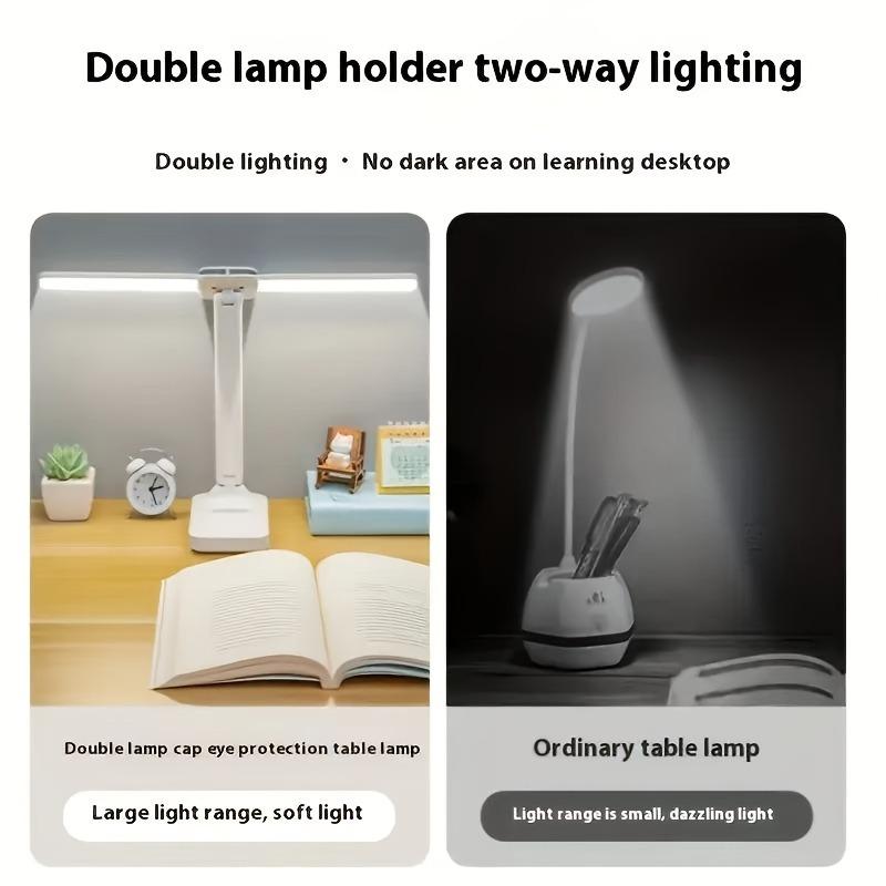 Foldable dual head LED eye protection study desk lamp