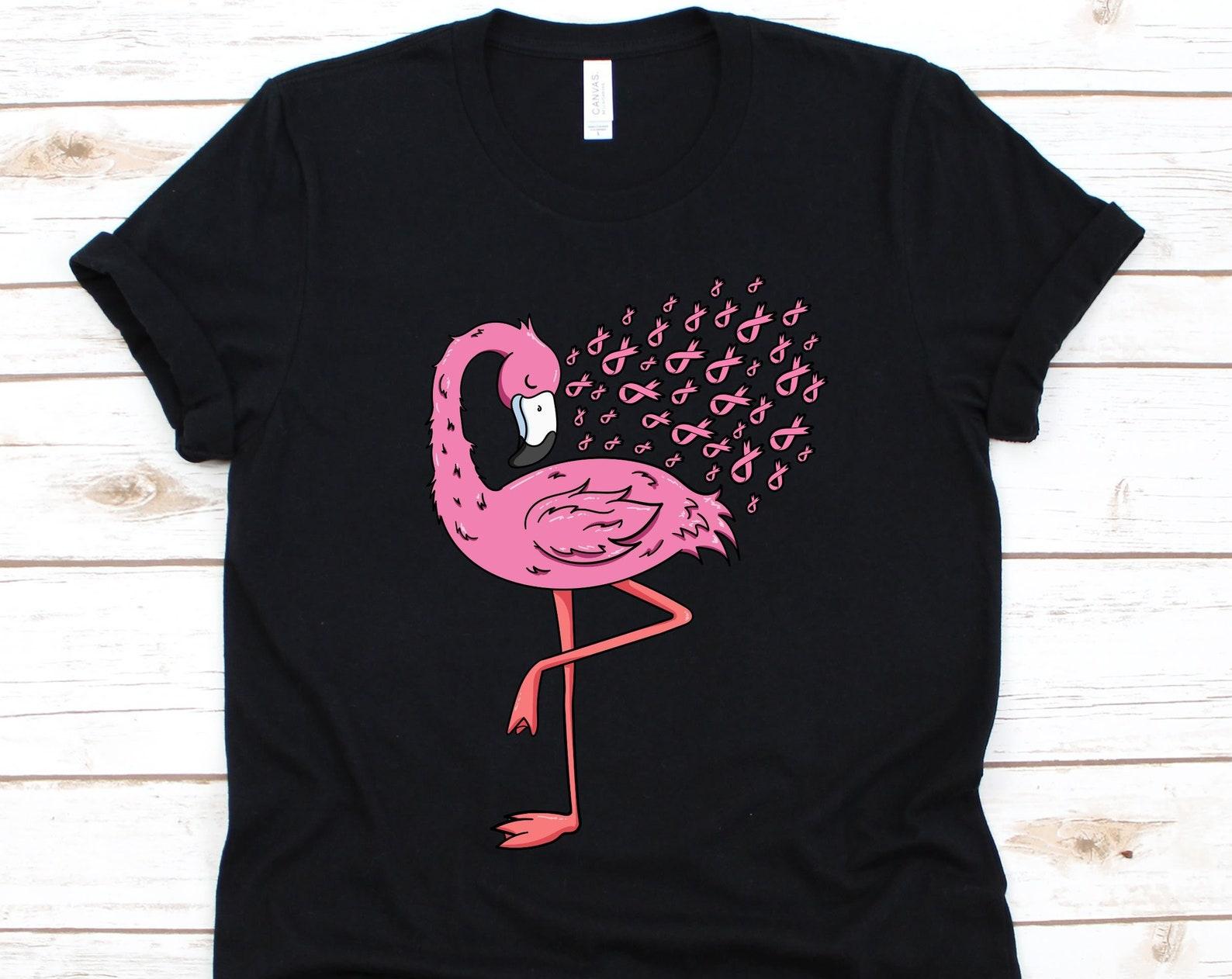 Pink Flamingo With Flying Ribbons Shirt, Breast Cancer Awareness, Breast Cancer Fighter, Pink Ribbon Graphic, Pink Flamingo, Flamingo Design L