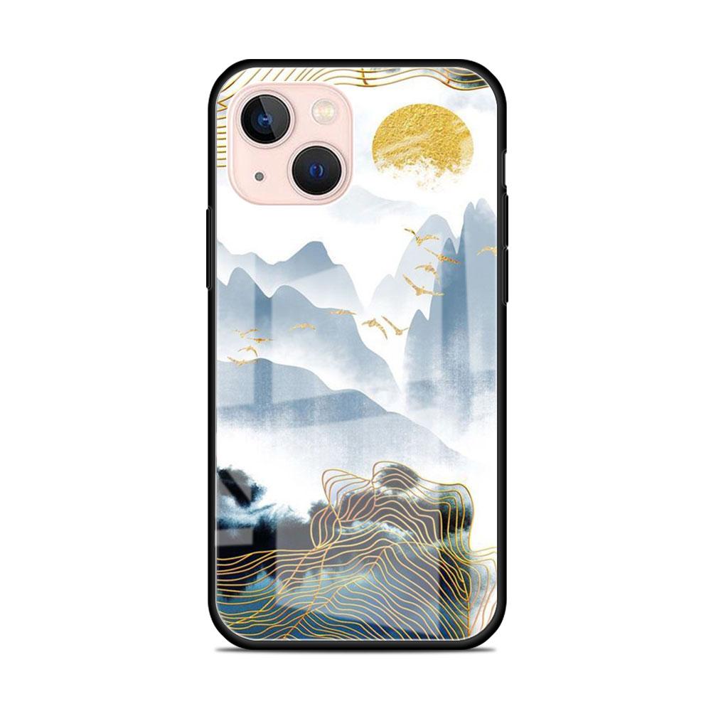 Glass Case For Apple iPhone 14 13 11 12 Pro 7 XR X XS Max 8 6 6s Plus SE 2022 13Pro Tempered Phone Tampa Ginkgo Gold Foil