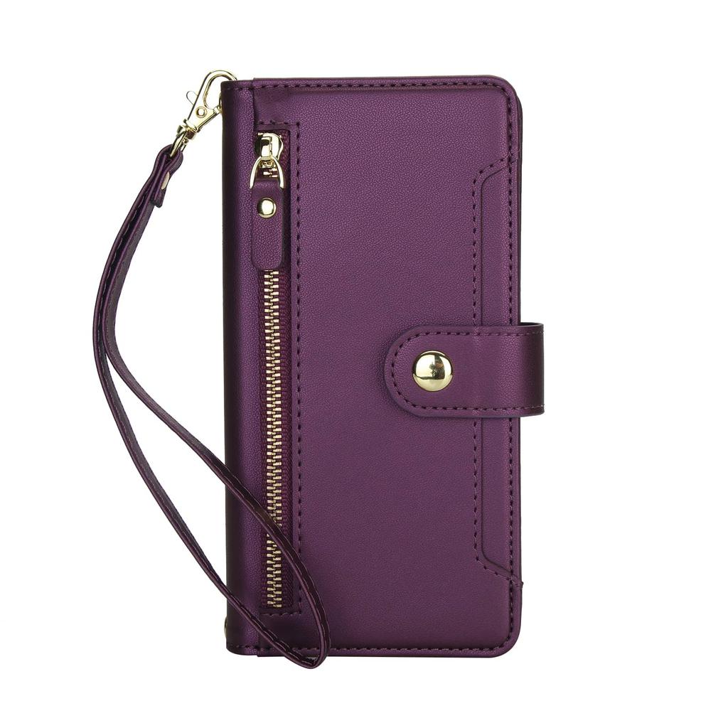 Flip Wallet Case for iPhone 16e/16/15 Pro Max/16 15 Plus, Zipper Pocket Cover with Card Holder Slots, Magnetic Closure, Lanyard