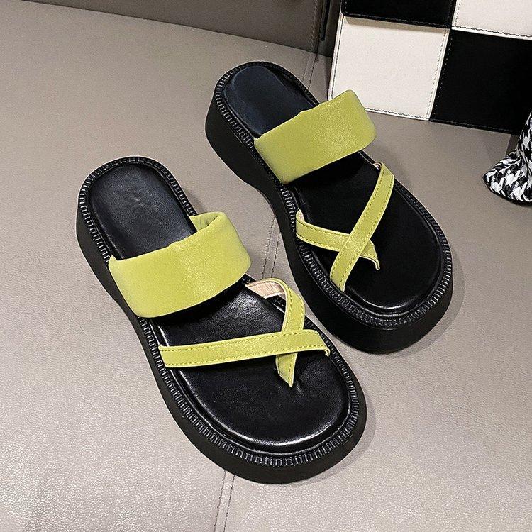 

Mezzanine thick-soled cool slippers women s summer new wear muffin sandals casual versatile flip-flops women 35 зелений