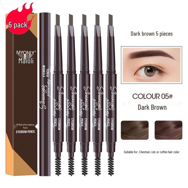 Maiouli 3D Smudge-Proof Multi-Effect Eyebrow Pencil - Beginner-Friendly Double-Ended Triangle Shape.
