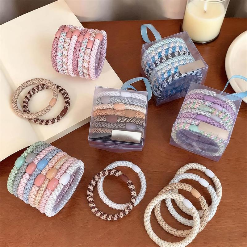 8Pcs Hair Bands, Elastic Hair Ties, Hair Accessories for Girls, Cotton Bands Soft Woven Ponytail Holders for Thick Hair and Curly Hair