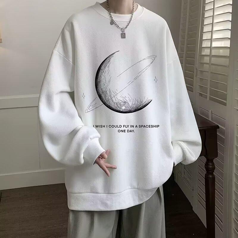 

Напечатанный свитер осень-зима для мужчин весна и осень 2024 года, корейский новый свободный топ с круглым вырезом, шикарный стиль Гонконга, модный 5XL