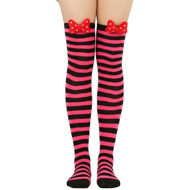 Holiday Lovely 3D Bowknot Striped Over Knee Thigh High Socks for Woman Clothing