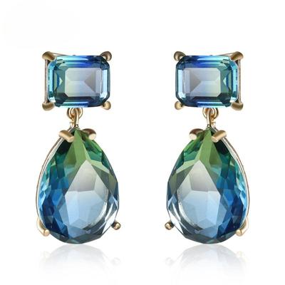 Blue CZ Dangle Earrings For Women Engagement Wedding Party Elegant Female Accessories Fashion Jewelry High Quality