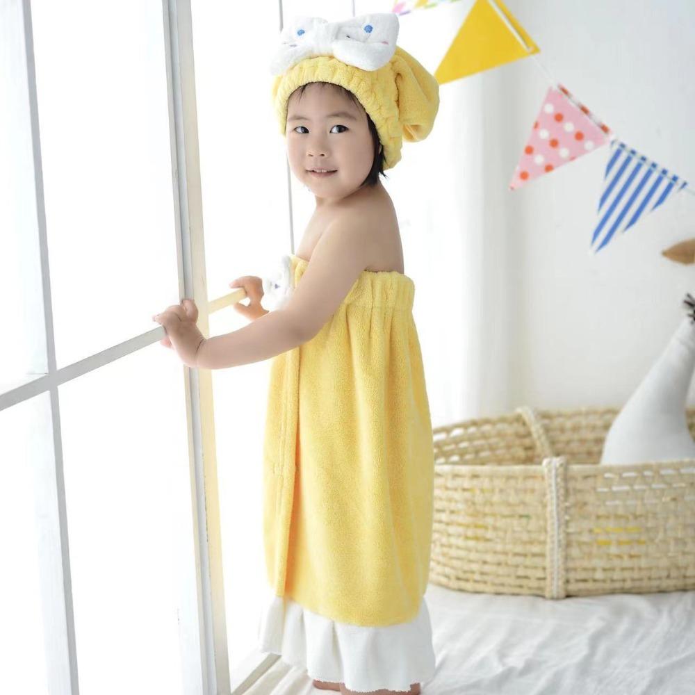 Fast Drying Bowknot Hair Wrap Towel Cap Microfiber Beach Spa Bathrobes Children Bath Towels  Kids