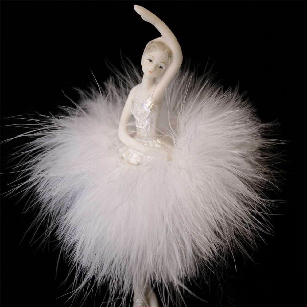 White/Pink Ballerina Music Box Figurine Plays Swan Lake, Hand-Painted Ballet Girl Feather Skirt Musical Gift for Birthday