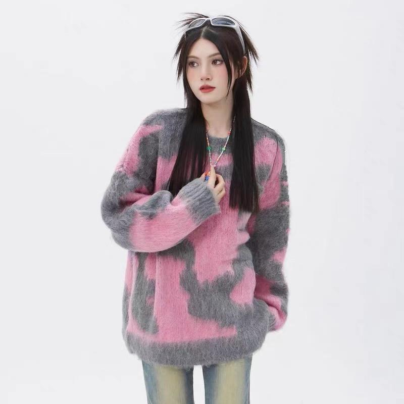 Fashion Loose Pullover Knitted Sweater Women Autumn Outfit Long Sleeve Retro Chic Woman Knitwears Tops Elegant Round Neck Soft Warm Sweaters 24950