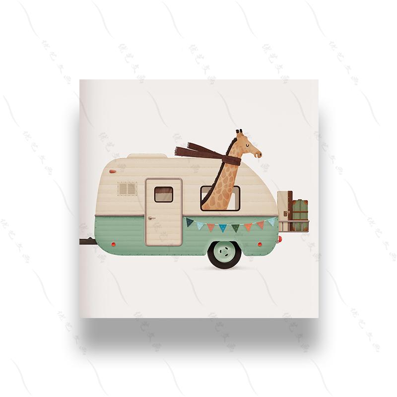 Animals On A Truck Funny Animals Art Nursery Cars Elephant Children Kid Room Decor Canvas Painting Room Home Square Poster Print