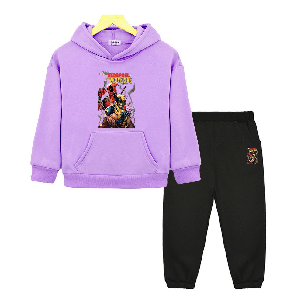 Herbst Winter Junge Mädchen Kapuzen-Sets Jacke 2 Teile Pullover+Hose Deadpool-Print Anime-Hoodie Fleece-Sweatshirt Kinder Boutique Kleidung