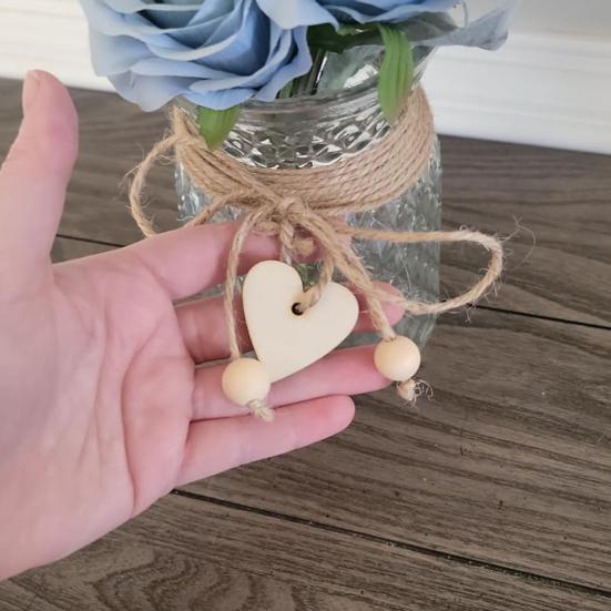 Vase Love Heart Decoration Rope Handmade Wood Bead Jute Rope with Love Heart Sign Crafts Gift Wrapping Packing Decorative Rope