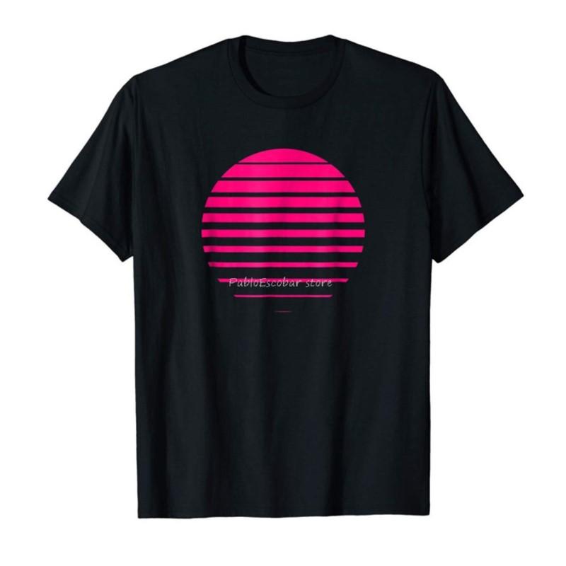 Minimalist Synthwave Cotton Printed Black TShirt ShortSleeved Tee Shirt men summer tshirt brand tops S