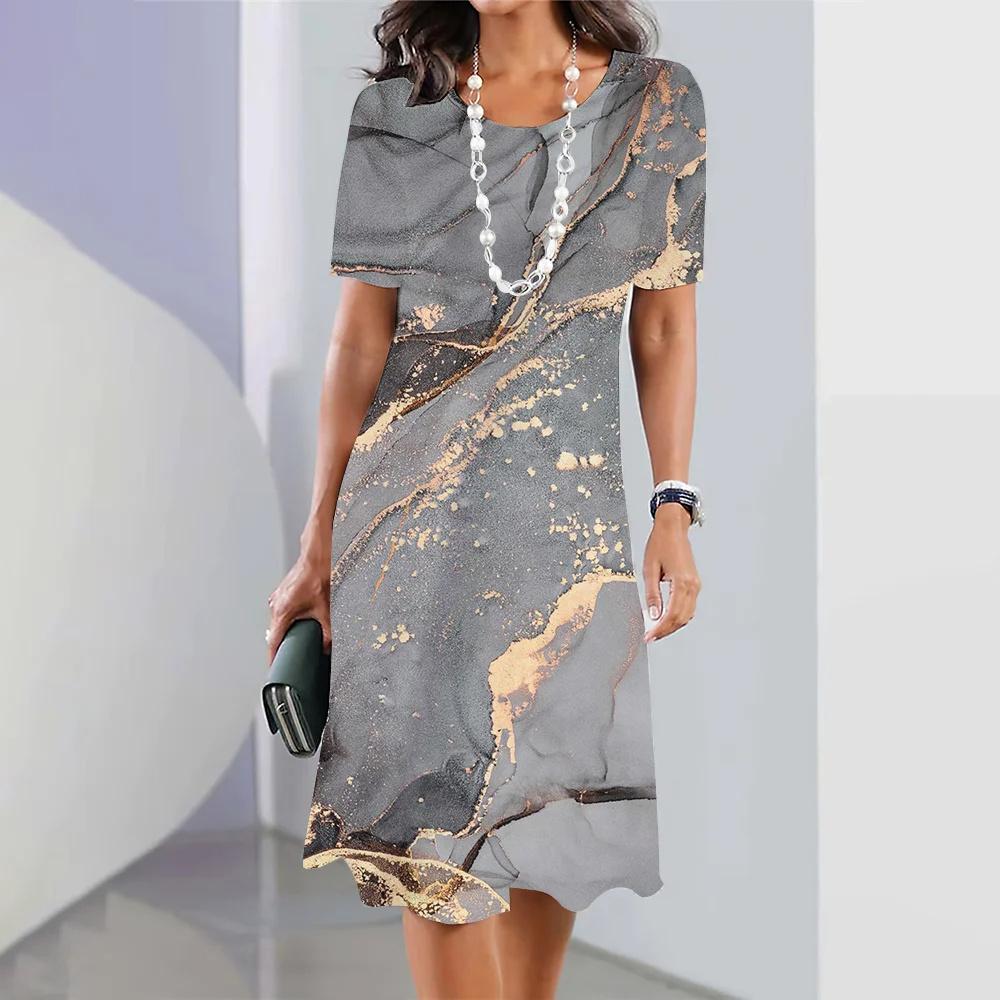 Fashion Women's Clothes Striped Printed Dress Women's Elegant and Cute Party Dress Summer Short-sleeved Pullover Color Impact Dress