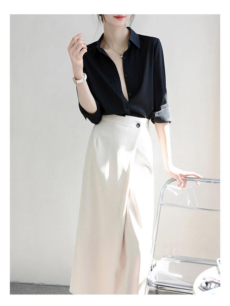 2026 Spring/Autumn Women's Chic Long-Sleeved OL Shirt - Elegant, Layered, Slim-Fit Design