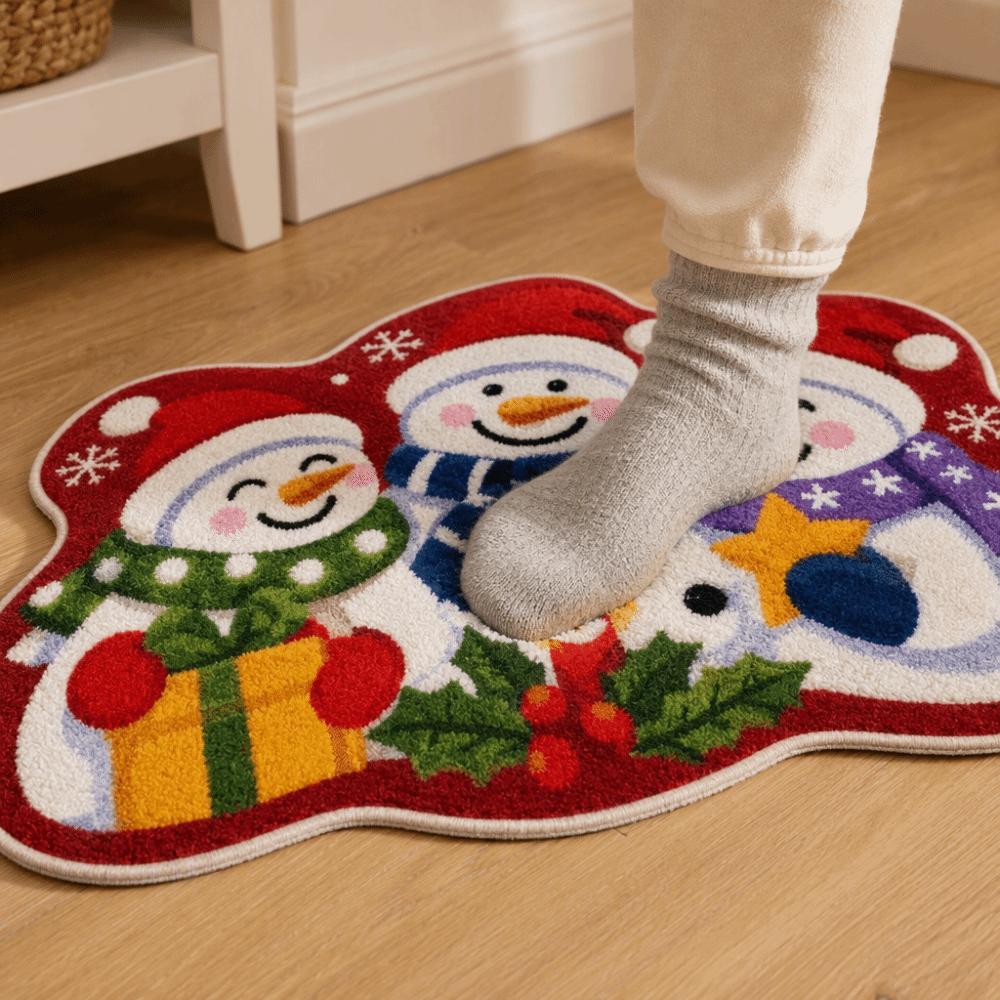 Non-Slip Christmas Rug 2D Flat Decorative Carpet Cute Xmas Floor Mat Bathroom