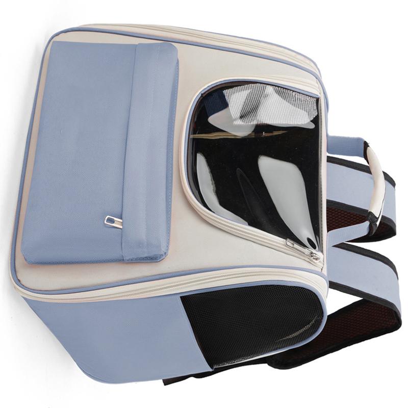 Pet Carrying Backpack Large Space Waterproof Breathable Portable Cat Carrier Bag with Handle for Puppy Blue