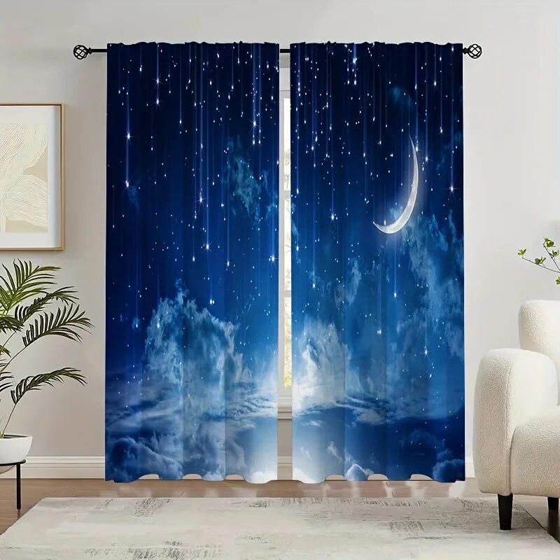 Cosmic Galaxy Printing Star Curtain Living Room Bedroom Curtain Home Decoration Curtain Adult Children's 2 Panels Rod Pocket