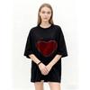Oversized T Shirt Black Romantic Heart Print Graphic Tee Casual Wear for Women