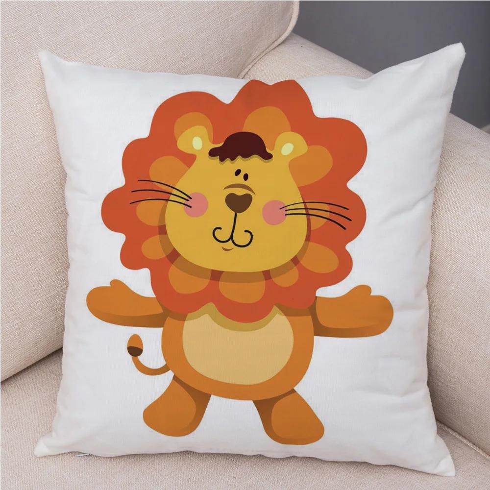 Short Plush 45*45 cm Cute Lion Pillow Case Cartoon Animal Square Cushion Cover for Sofa Home Decorative Printed Throw Pillowcase