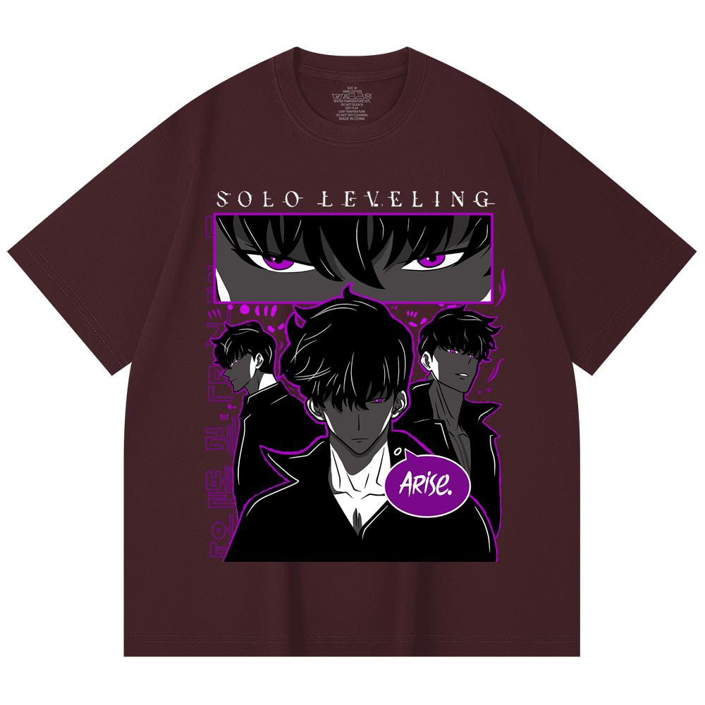 

230 Gsm 100% Cotton Solo Leveling V11 Print Unisex Heavy Cotton T Shirt 2XL вина червоного кольору