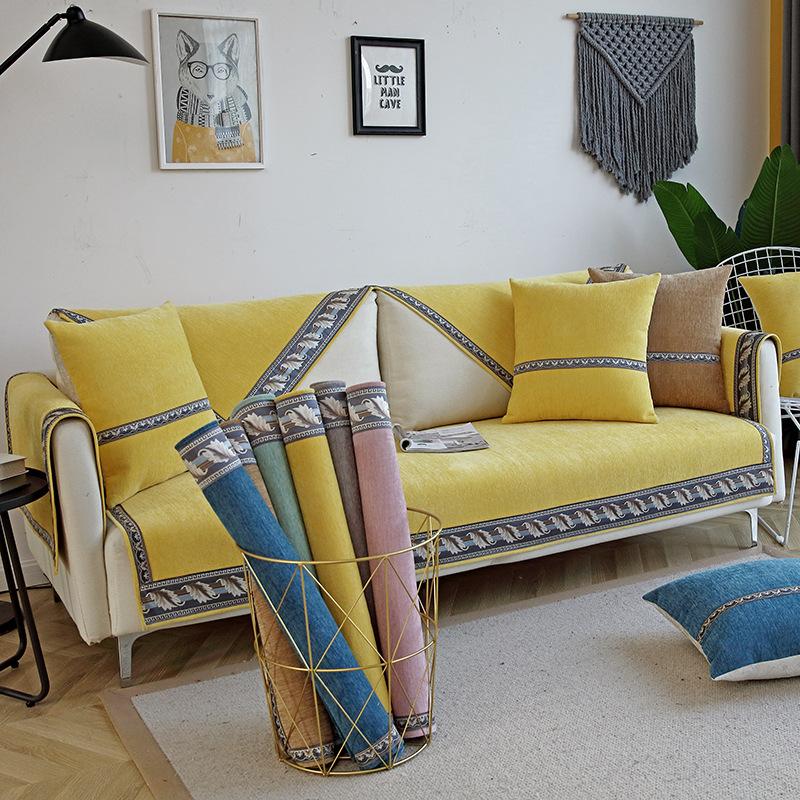 Vier Jahreszeiten Einfarbig Chenille Sofakissen Rutschfestes Lederkissen Moderner Kissenbezug Kaiserliche Konkubine Vollständig bedeckter Überwurf