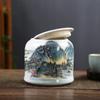 Ceramic tea jar landscape painting general purpose jar coffee food moisture-proof sealed storage jars white porcelain tea can