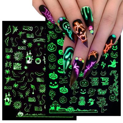 Decorations Manicure Sliders Decals Spider Web Luminous Halloween Nail Stickers Glow In The Dark 3D