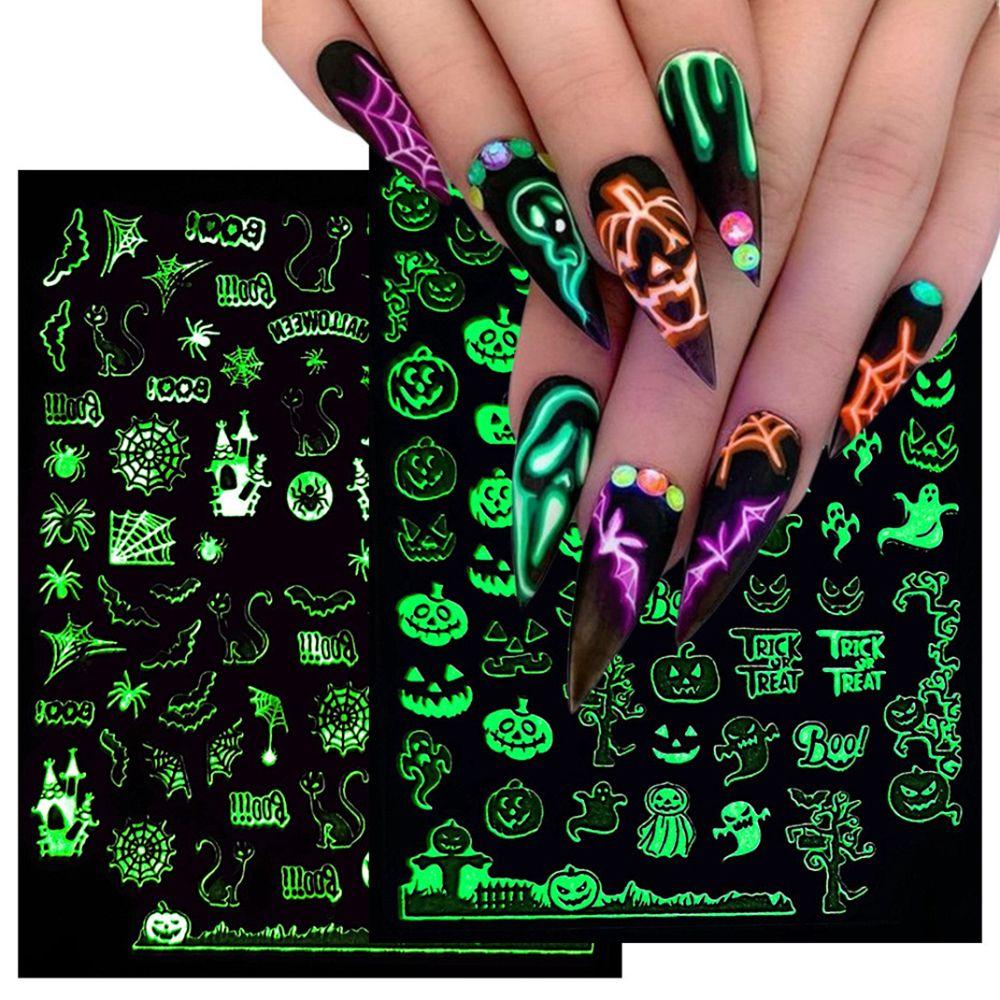 

DIY Skull Pumpkin Sliders Decals Spider Web Glow In The Dark Luminous Halloween Nail Stickers 3D CY-054