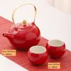 Red Ceramic Tea Set, Chinese Wedding Tea Set, Handmade Tea Pot Set, Special Customized Home Porcelain Beauty Tea Cup Set