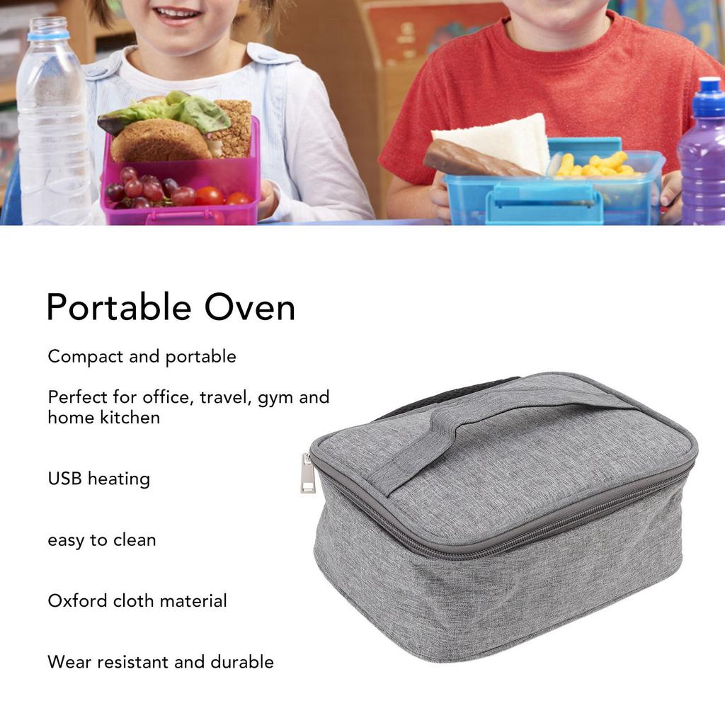 Electric Heated Lunch Box USB Powered Portable Oven Food Warmer Easy Cleaning Oxford Cloth for Office Travel Gym Camping Picnic