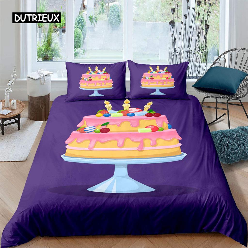 Kreskówkowy Król Królowa Poszwa na Kołdrę Deser Babeczka Lody Zestaw Pościeli Dziecko Szczęśliwe Urodziny Poliestrowa Poszwa na Kołdrę Prezenty dla Dzieci
