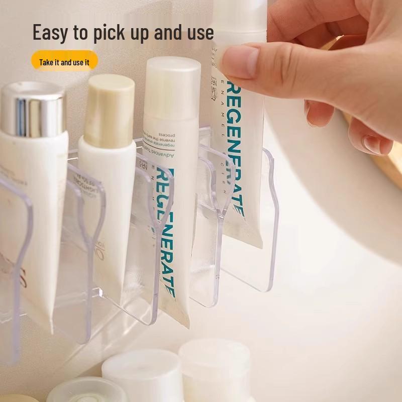 2-Pack Wall-Mounted Multifunctional Bathroom Storage Rack & Toothpaste Holder - No Drilling Required