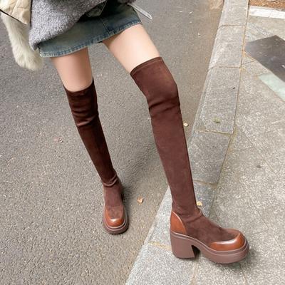 Stivali sopra il ginocchio lunghezza coscia stivali sopra il ginocchio da donna stivali con suola spessa stivali alla moda con tacco alto stivali elasticizzati a tubo alto botas de mujer
