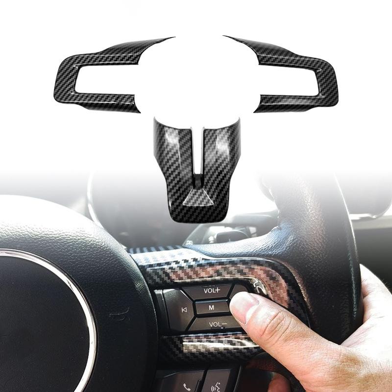 Carbon Fiber Style Steering Wheel Panel Cover Trim Sticker For Ford Mustang 2015- Car Interior Accessories