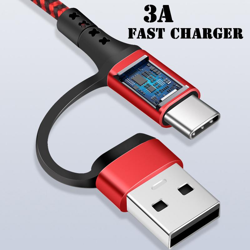 Nylon Braided 3 In 1 Multiple Usb Cable Adapter Super Fast Charging For Type-c Iphone Android