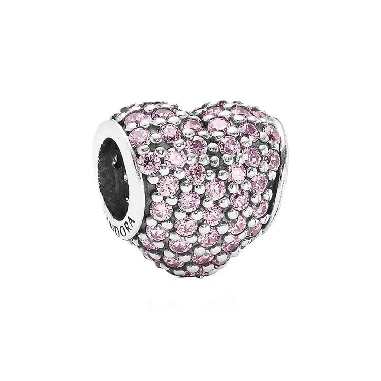Pandora Pink Square Crystal Heart Pendant Women pendant 791052PCZ Box,F,Pink